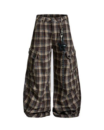 Plaid Wide-Leg Cargo Pants