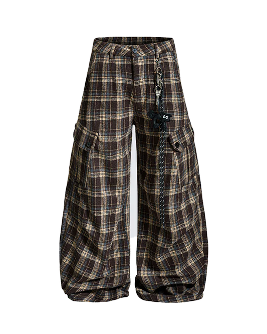 Plaid Wide-Leg Cargo Pants