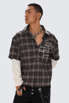 Layered-Look Plaid Long-Sleeve Shirt
