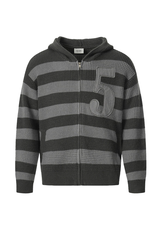 Striped Hooded Knit Hooded Cardigan