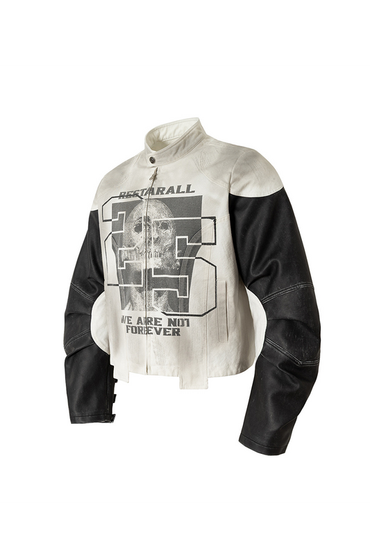 Mecha-Inspired Skull Print Leather Jacket
