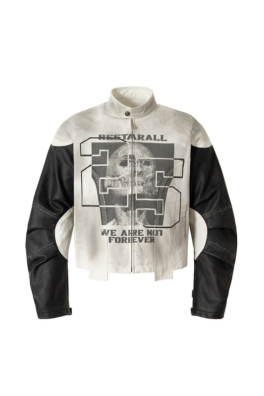 Mecha-Inspired Skull Print Leather Jacket