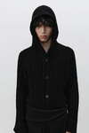 Chunky Rib Knit Buttoned Hoodie Sweater