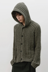 Chunky Rib Knit Buttoned Hoodie Sweater
