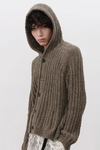 Chunky Rib Knit Buttoned Hoodie Sweater