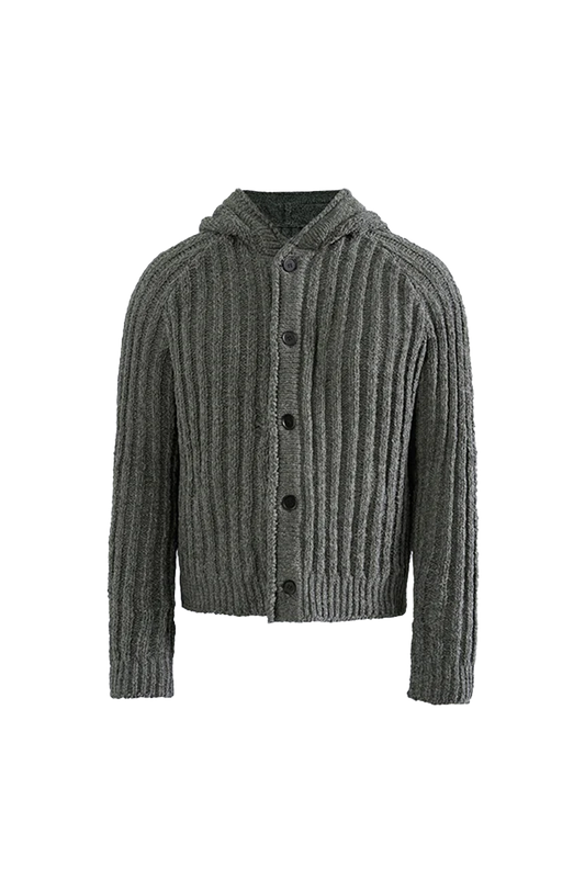 Chunky Rib Knit Buttoned Hoodie Sweater