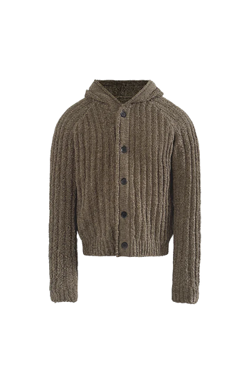 Chunky Rib Knit Buttoned Hoodie Sweater