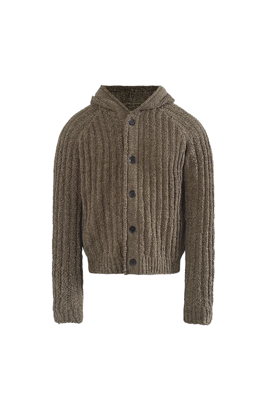 Chunky Rib Knit Buttoned Hoodie Sweater
