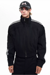 Raw Denim Patchwork Stand Collar Jacket