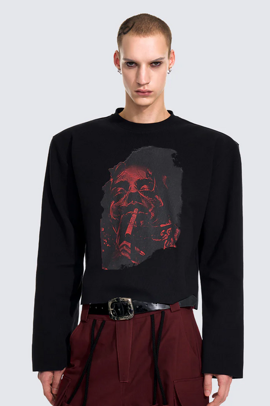Vintage Street Print Cropped Long Sleeve T-shirt