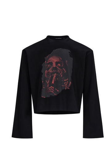 Vintage Street Print Cropped Long Sleeve T-shirt