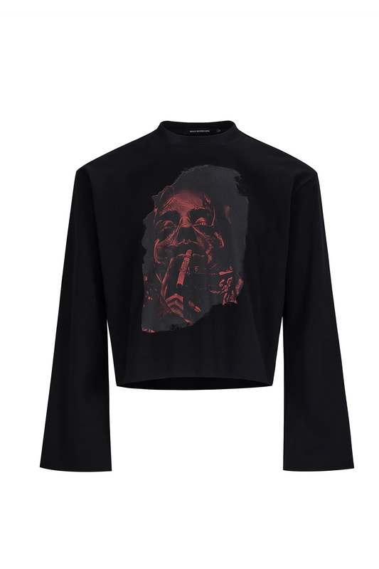 Vintage Street Print Cropped Long Sleeve T-shirt