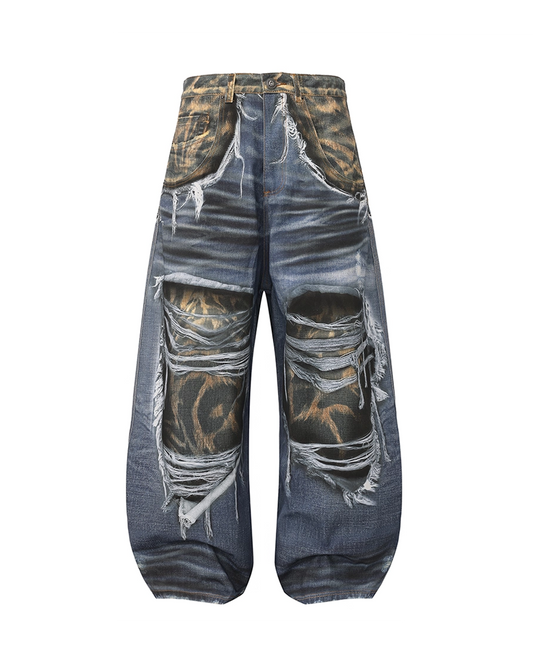 Leopard Print  Baggy Denim