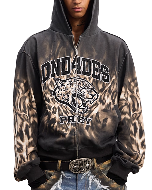 Leopard Graphic Dual-Zip Boxy Hoodie