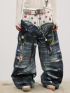American Original 3D Print Double Waist Baggy Jeans