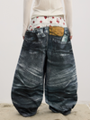 American Original 3D Print Double Waist Baggy Jeans