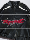 Retro Racing Embroidered Leather Biker Jacket