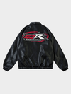 Retro Racing Embroidered Leather Biker Jacket
