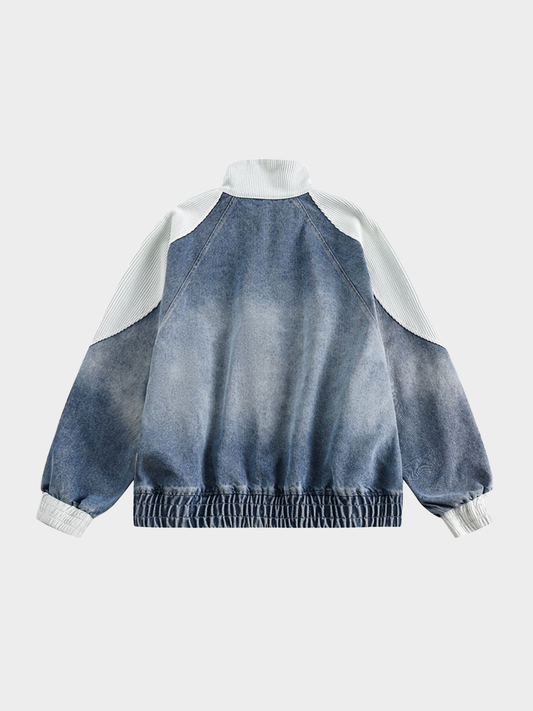 Vintage Washed Denim Patchwork Jacket