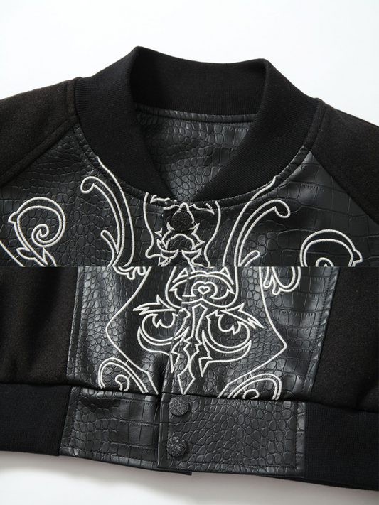 Gothic Cross Embroidered Varsity Leather Jacket