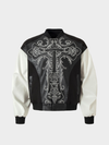Gothic Cross Embroidered Varsity Leather Jacket