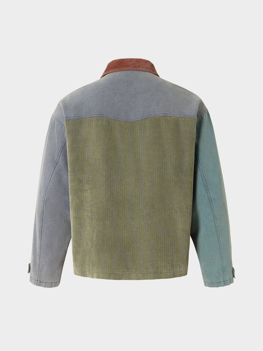 Vintage Color-Block Corduroy Patchwork Jacket