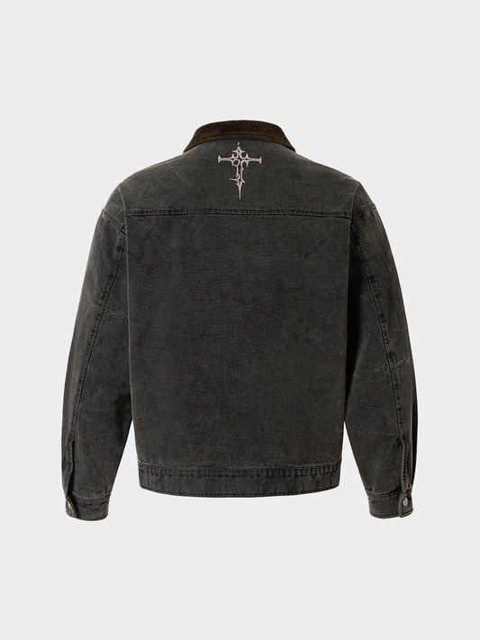 Dark Graffiti Washed Denim Jacket