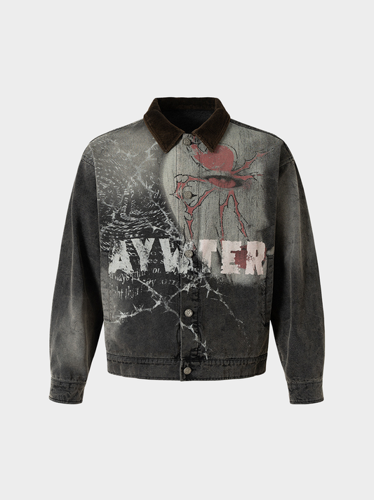 Dark Graffiti Washed Denim Jacket