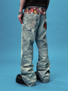 Yadrew Bottle Cap Patchwork Vintage Printed Jeans