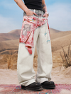 Ethnic Patchwork Printed Denim Wide-Leg Pants