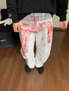 Ethnic Patchwork Printed Denim Wide-Leg Pants