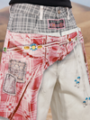 Ethnic Patchwork Printed Denim Wide-Leg Pants