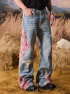 Sunset Lace Patchwork Distressed Baggy Jeans