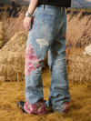 Sunset Lace Patchwork Distressed Baggy Jeans