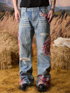 Sunset Lace Patchwork Distressed Baggy Jeans
