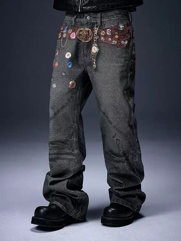 All-Over Pins Vintage Straight Jeans