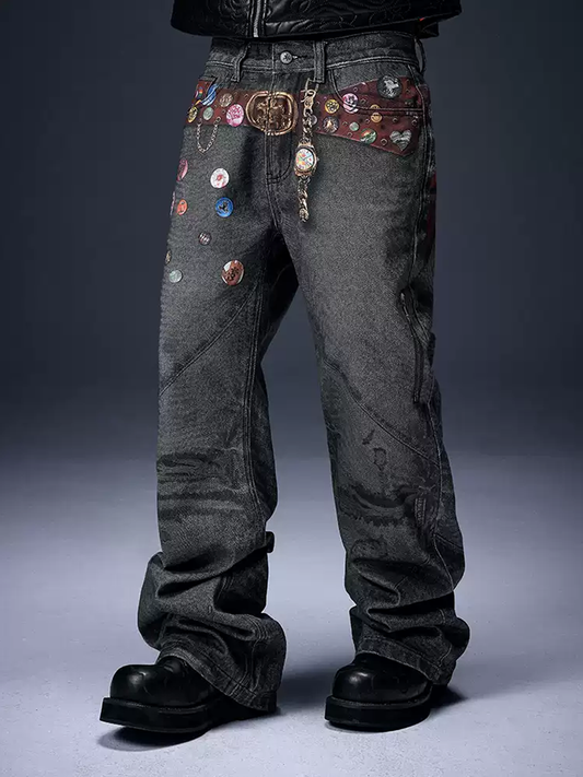All-Over Pins Vintage Straight Jeans