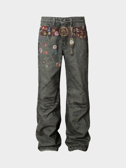 All-Over Pins Vintage Straight Jeans
