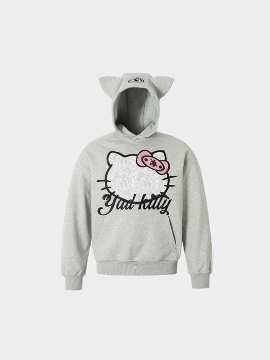Lace Cat Embroidered Oversized Hoodie