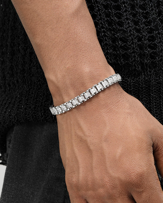 White Gold-Plated Iced Out Tennis Watch Chain Bracelet