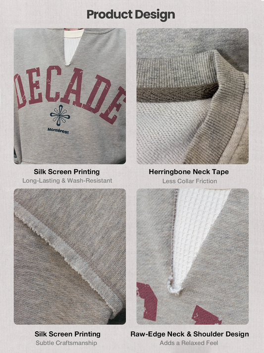 440g Cotton Anniversary Print Open-Neck Pullover Sweatshirt