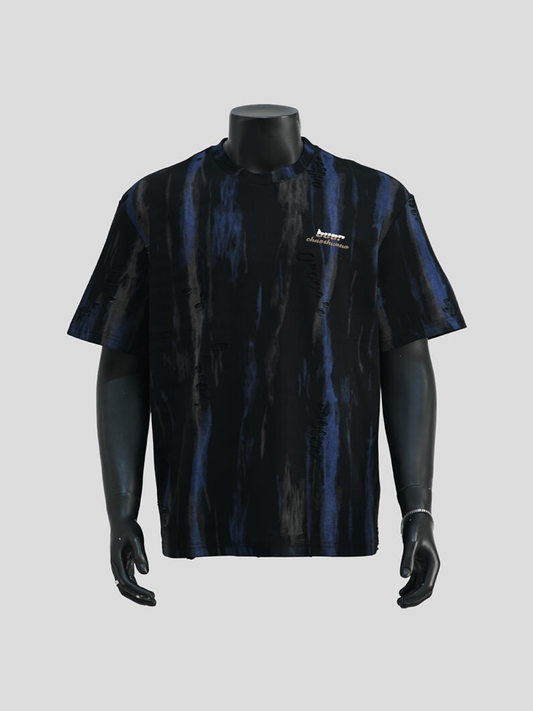 Embroidered Distressed Tie-Dye Short Sleeve T-Shirt